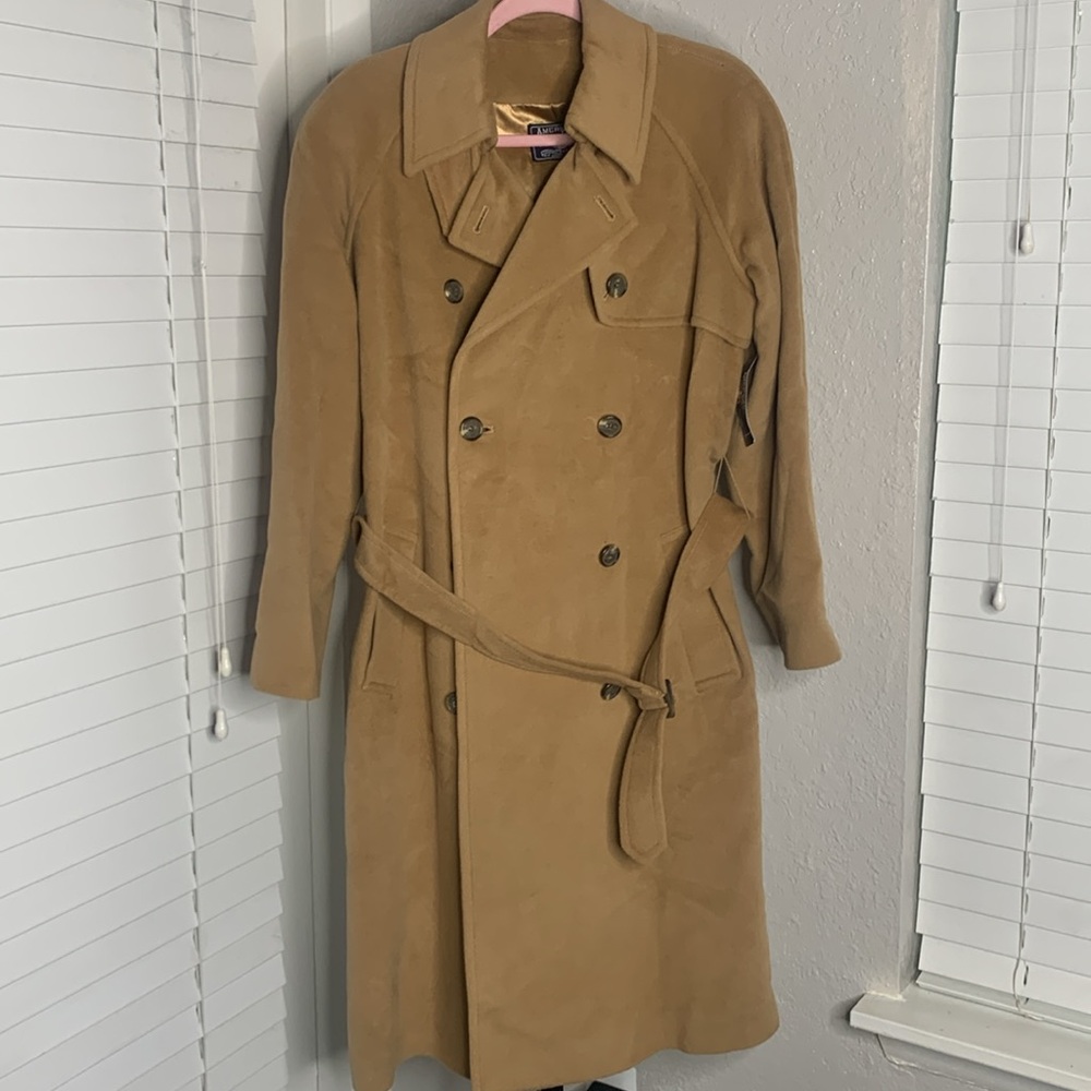 NEW american living danielle camel wool angora blend trench coat jacket large - Picture 4 of 9